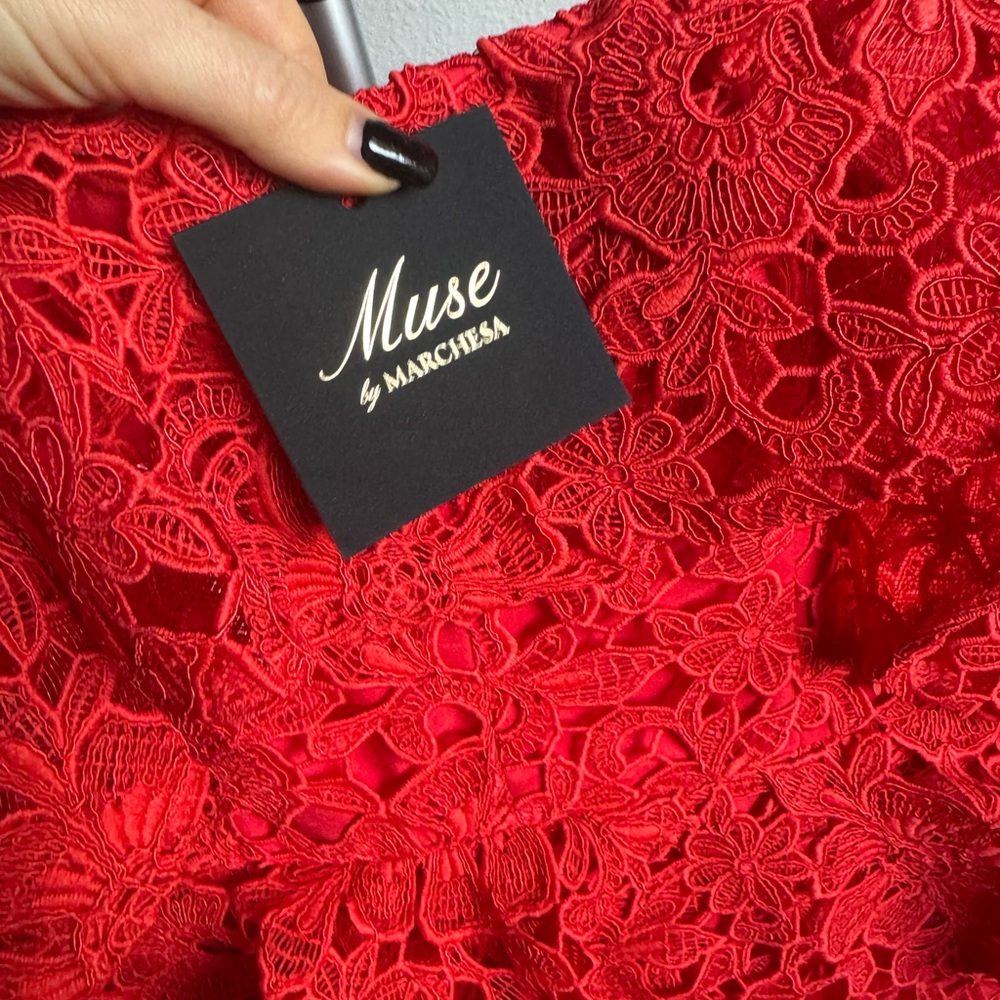 NWT Muse by Marchesa Amaryllis Lace Off-The-Shoulder Midi Dress Sz 14 - Picture 6 of 11